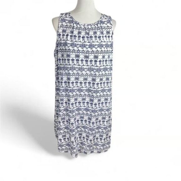 LOFT Plus Blue & White Boho Sleeveless Dress Size 16 Classic Summer Chic - Picture 1 of 4